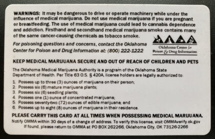 oklahoma medical marijuana card back side